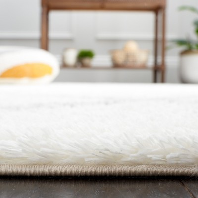 White and Gray Geometric Shag Runner Rug, 2' x 9'