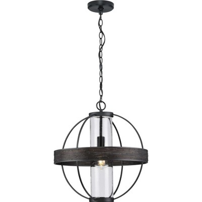Matte Black Seeded Glass Outdoor Hanging Light