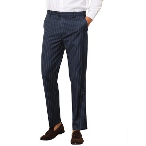 Lars Amadeus Men's Slim Fit Flat Front Office Formal Striped Dress Pants - 1 of 4