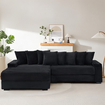 Modern Minimalist L-Shaped Sectional Sofa,Corduroy Fabric Upholstered Armrests Sofa,3 Seat Living Room Furniture with Solid Wood Frame-Koiai
