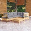 vidaXL Solid Pinewood Patio Lounge Set 5 Piece with Cushions - Brown and Gray - 2 of 4