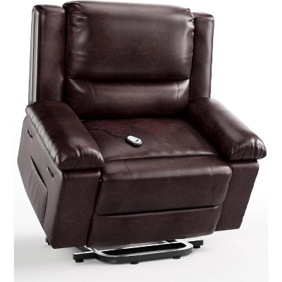 Power Lift Recliner Chair with Heat & Massage, PU Leather Electric Lift Recliner for Elderly, Adjustable Back & Leg Rest