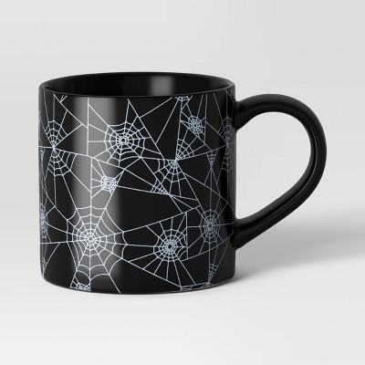 16oz Halloween Stoneware Spider Web Pattern Mug - Hyde and EEK! Boutique™: Dishwasher-Safe Black Drinkware