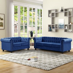 5 Seater Velvet Chesterfield Couches for Living Room Sets Loveseat and Sofa 2-Pieces -Morden Fort - 1 of 4