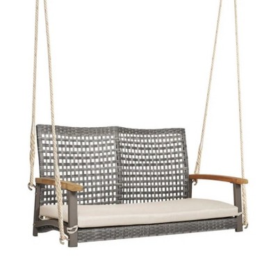 55"2-Person Patio Wicker Hanging Swing Chair