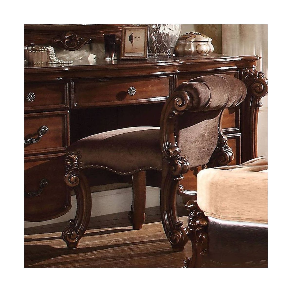 Acme Furniture Vendome Accent Chair Fabric/Cherry Finish - thumbnail 6