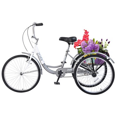 VisioGear Bicycles, Adult Tricycle Trikes with 3 Wheels, Cruiser Bicycles with Large Shopping Basket, Silver, 66"*30"*51"
