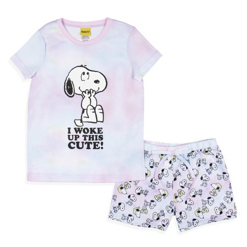 Peanuts Girls' I Woke Up This Cute Snoopy Tie-Dye Sleep Pajama Set Shorts  (7/8) Multicoloured