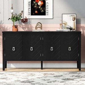 Modern Wood Buffet Cabinet with 4 Doors and Vintage Metal Handles, Large Sideboard Storage Cabinet for Dining Room or Living Room–The Pop Home - 1 of 4