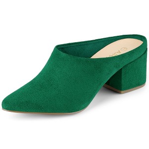 Allegra K Women's Pointed Toe Slip on Block Heel Slide Mules - 1 of 4