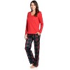 Ashford & Brooks Women's Long Sleeve Cotton Top Fleece Pants Pajama Set - 2 of 4