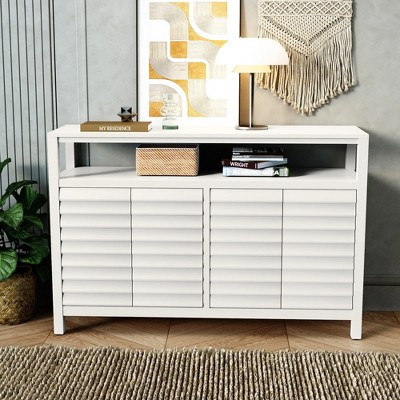 Syemin Decorative Storage Cabinet with 4 Doors and Shelves, Decorative Louvered Doors Cabinet for Hallway, Kitchen,