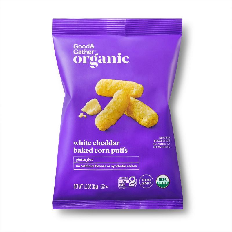Organic White Cheddar Baked Puffs - 1.5oz - Good &#38; Gather&#8482;, 1 of 5