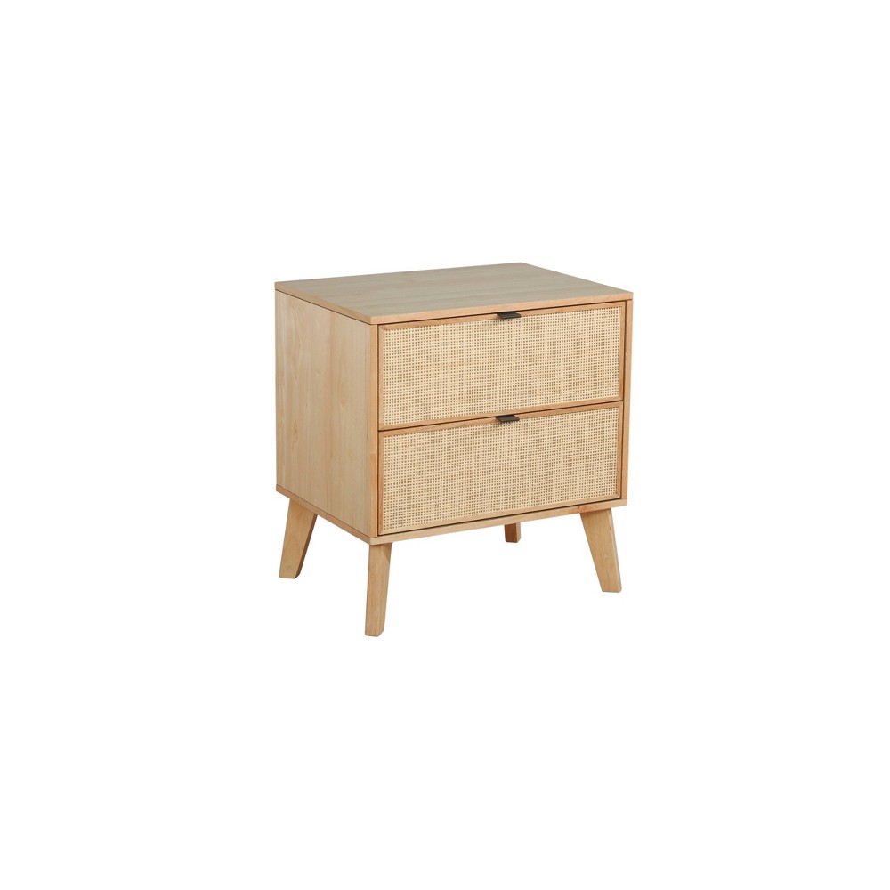 Photos - Storage Сabinet Chancery Boho Wood Ratan 2 Drawer Nightstand Natural - Powell