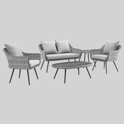 Endeavor 5pc Outdoor Wicker Rattan Patio Sectional Sofa Set Gray - Modway