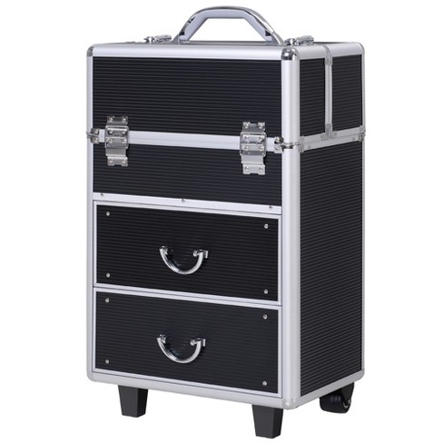 Homcom Rolling Makeup Train Case, Large Storage Cosmetic Trolley, Lockable  Traveling Cart Trunk With Folding Trays, Swivel Wheels And Keys, Silver :  Target