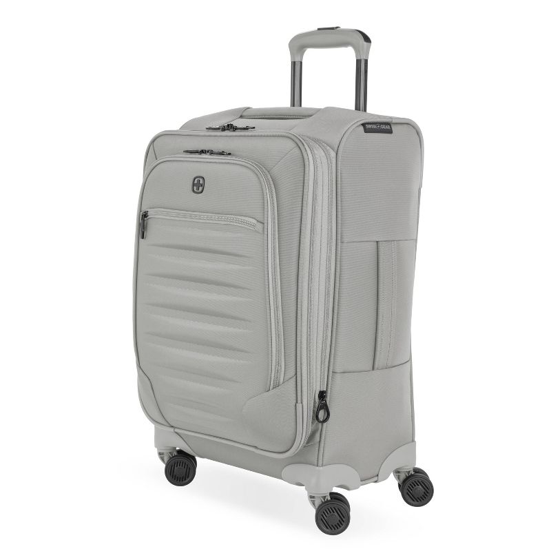 SWISSGEAR Checklite Softside Carry On Suitcase - Gray: 8 Wheels, Expandable, Tear-Resistant