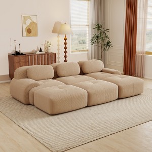 AENKYO 3 Seats with 3 Ottomans Modular Corduroy Sectional Sofa, Easy Assembly Required & Ergonomic Support Non-Slip Base Design - 1 of 4