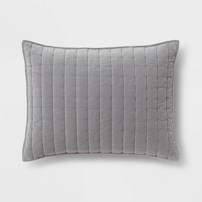 King Channel Stitch Velvet Quilt Sham Gray - Threshold™ : Target