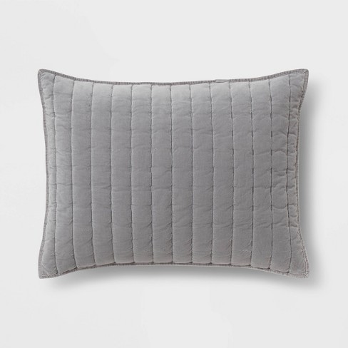 Threshold KING Channel Stitch Velvet Quilt, good Charcoal