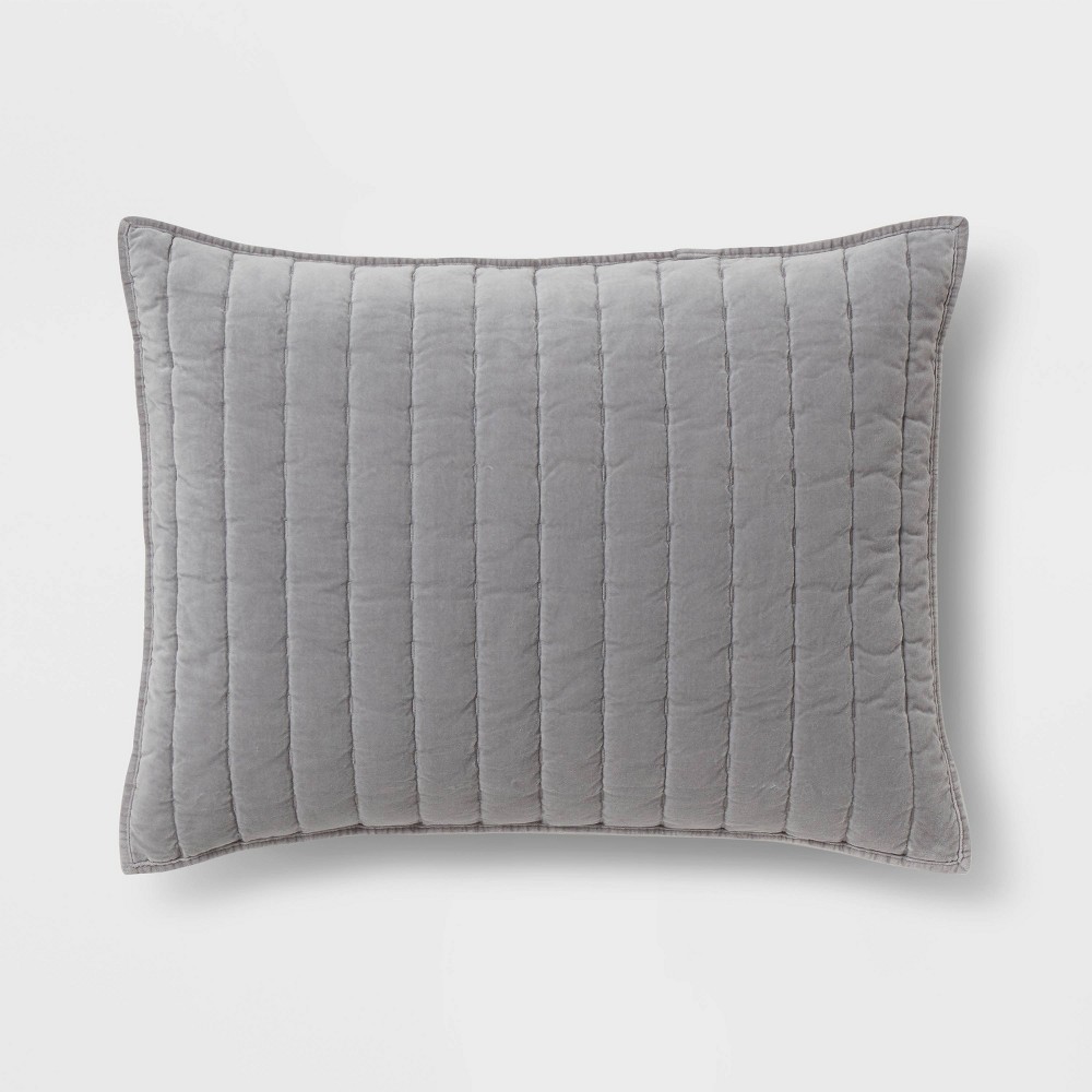 Photos - Bed Linen Standard Channel Stitch Velvet Quilt Sham Gray - Threshold™
