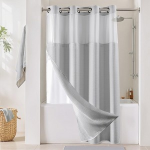 River Dream White Fabric Shower Curtain Set, Cotton Blend, Waffle Weave, with Snap in Replacement Liner，71 x 74 inches - 1 of 4