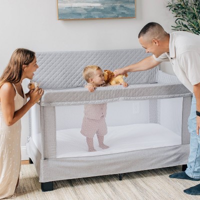 Grey Full Size Mesh Crib with Quilted Fabric
