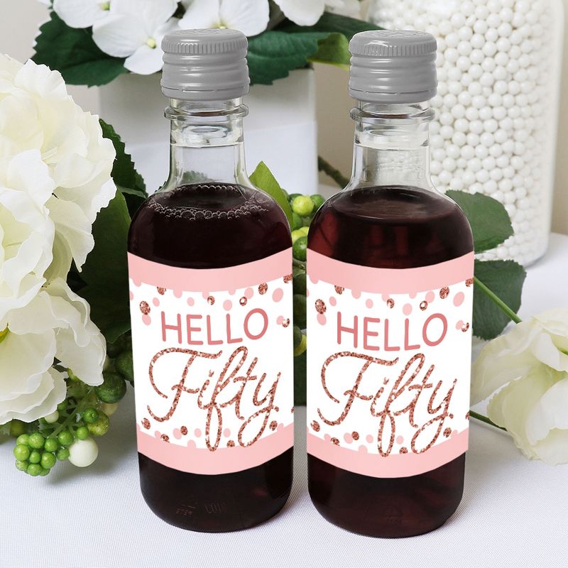 Big Dot of Happiness 50th Pink Rose Gold Birthday Mini Wine & Champagne Bottle Label Stickers Happy Birthday Party Favor Gift for Women and Men 16 Ct, 5 of 8