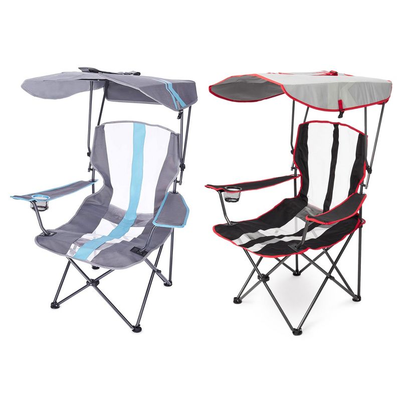 Kelsyus Premium Portable Camping Folding Outdoor Lawn Chair w/ 50+ UPF Canopy, Cup Holder, & Carry Strap, for Sports, Beach, Lake, Blue/Black (2 Pack), 2 of 7