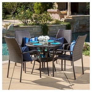 Lisbon 5pc Wicker Patio Dining Set - Brown - Christopher Knight Home: Weather-Resistant, No Assembly, Galvanized Steel Hardware - 1 of 4