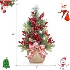 24 Inch Mini Christmas Tree with Lights, Pre-Lit Artificial Table Tree with Bow, Balls, Red Berries & Pine Cones, TableTop Decoration for Home Office - 3 of 4