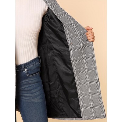 Allegra K Women's Double Breasted Notched Lapel Plaid Overcoat with Pockets White Black X-Large — фото 6