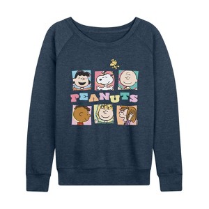 Women's - Peanuts - Boxes Snoopy And Friends Lightweight French Terry Wide Neck Long Sleeve Shirt - 1 of 4