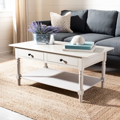 Vintage Gray Rectangular Wood Coffee Table with Storage