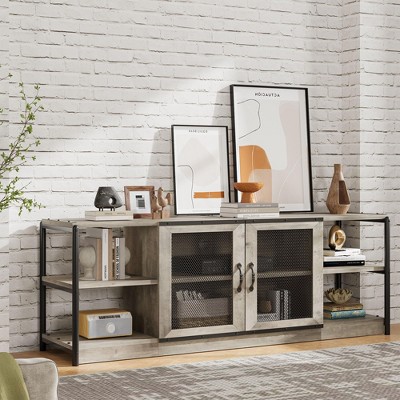 Farmhouse TV Stand for 75/80 Inch TVs, Industrial Entertainment Center With Double Mesh Doors