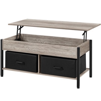 Yaheetech Lift Top Coffee Table with Hidden Compartment, Separated Open Shelves and 2 Fabric Storage Baskets For Living Room
