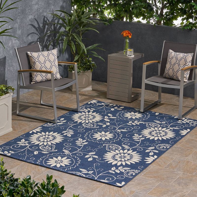 Wildflower Botanical Outdoor Rug Blue/Ivory - Christopher Knight Home, 4 of 7