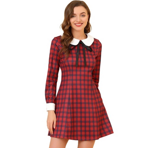 Allegra K Women's Plaid Tartan Button Decor A-Line Pinafore Overall Dress