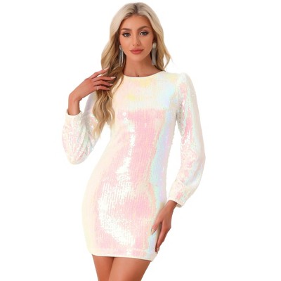 INSPIRE CHIC Women's Sequin Lantern Long Sleeve Sparkle Bodycon Party Club Mini Dress