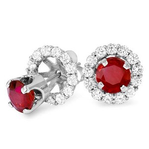 Pompeii3 1 1/2ct Ruby Studs & Diamond Earring Jackets Solid 14K White Gold - 1 of 3
