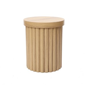 LuxenHome Brown Wood Fluted Round Side Table, 19" Mid Century Modern Wooden Accent Tables for Small Spaces, Bedside Table for Living Room - 1 of 4