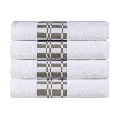 100% Cotton Medium Weight Geometric Border Bath Towel Set of 4 by Blue Nile Mills