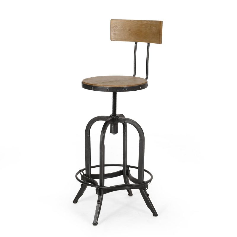 2pc Ximen Modern Industrial Firwood Adjustable Height Swivel Counter Height Barstools Natural/Black Brushed Silver - Christopher Knight Home, 5 of 13