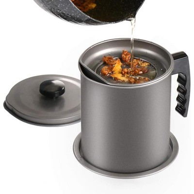 Bacon Grease Container with Fine Mesh Strainer, 1.3L Iron Cooking Oil Can with Removable Tray