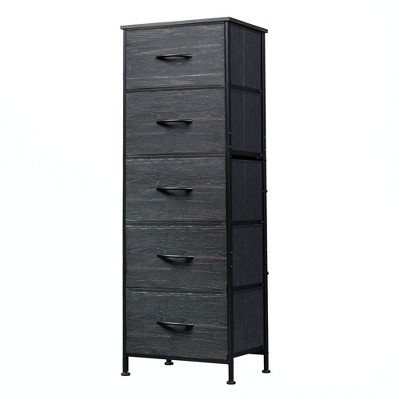 5-Drawer Tall Fabric Dresser with Wood Top, Storage Organizer Chest for Bedroom, Closet, Hallway, Sturdy Steel Frame