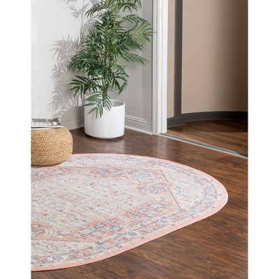 Powder Pink Oval Medallion Easy Care Kids Rug