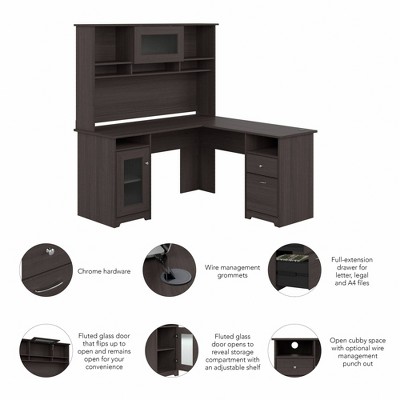 Heather Gray L-Shaped Wood Computer Desk with Hutch and Drawers