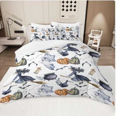 Wikineon 8 Pieces Halloween Comforter Set, Witch Pattern Bed In A Bag Bedding With Comforter Sheet Sham,Full Size