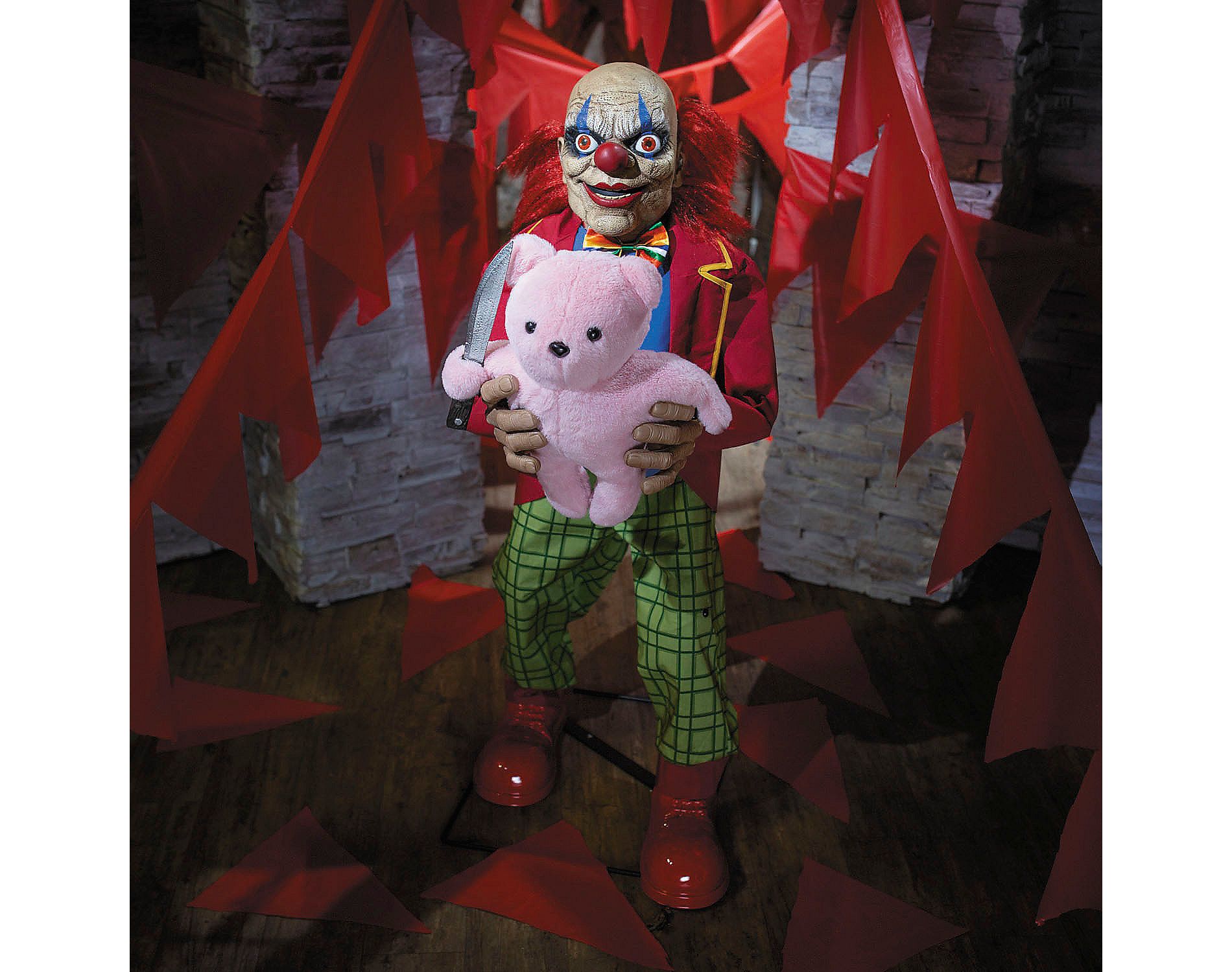 Morris Costumes 4 Ft. Animated Creepy Clown with Pink Bear Halloween Decoration