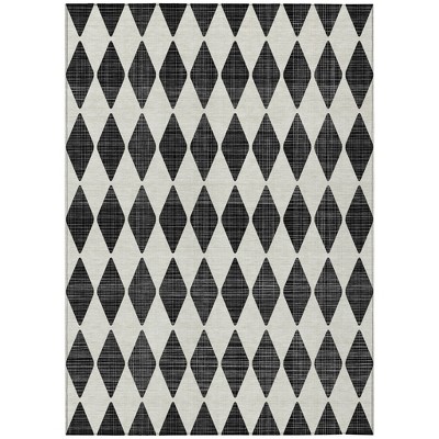 Black Geometric Washable Indoor Outdoor Area Rug